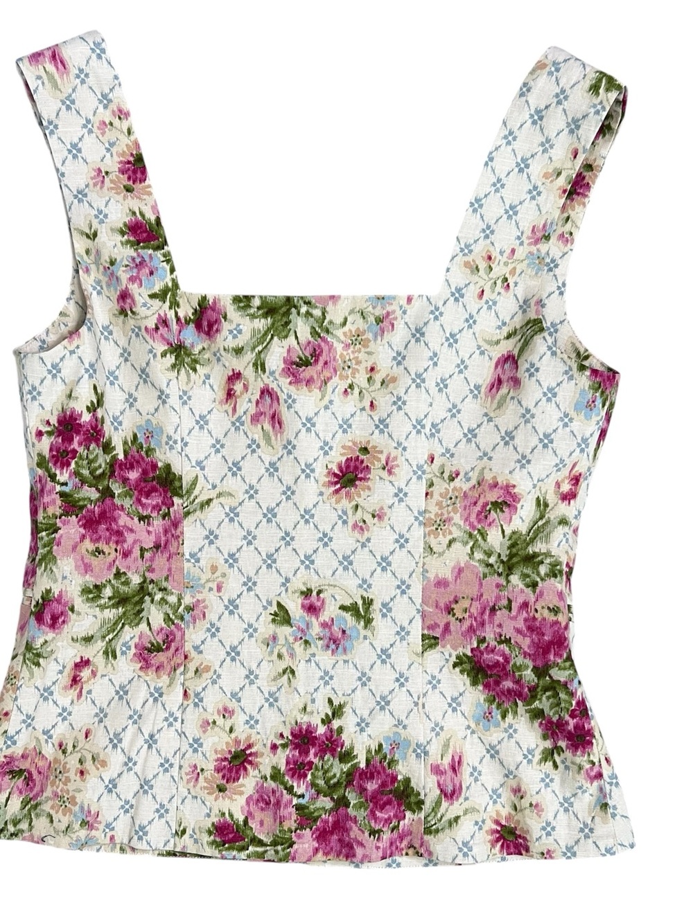 Sézane Floral Linen Vest Top & Skirt Set Zelinda Malia Cream Pink Sz 34 36 US 4 - Picture 9 of 13